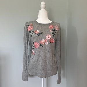 LOFT grey with pink floral embroidered embellishment. Size large. Never worn